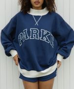 Parke Two Tone Varsity Mockneck Sweatshirt Blue